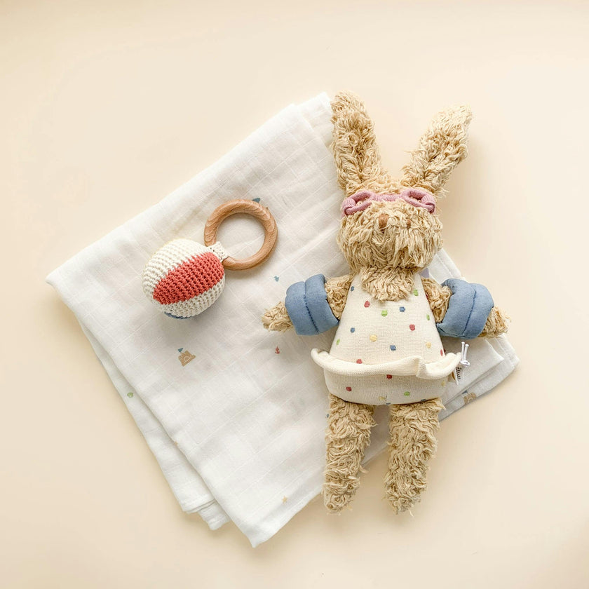 Coral Bunny Plush Toy Swaddle Set - Beach