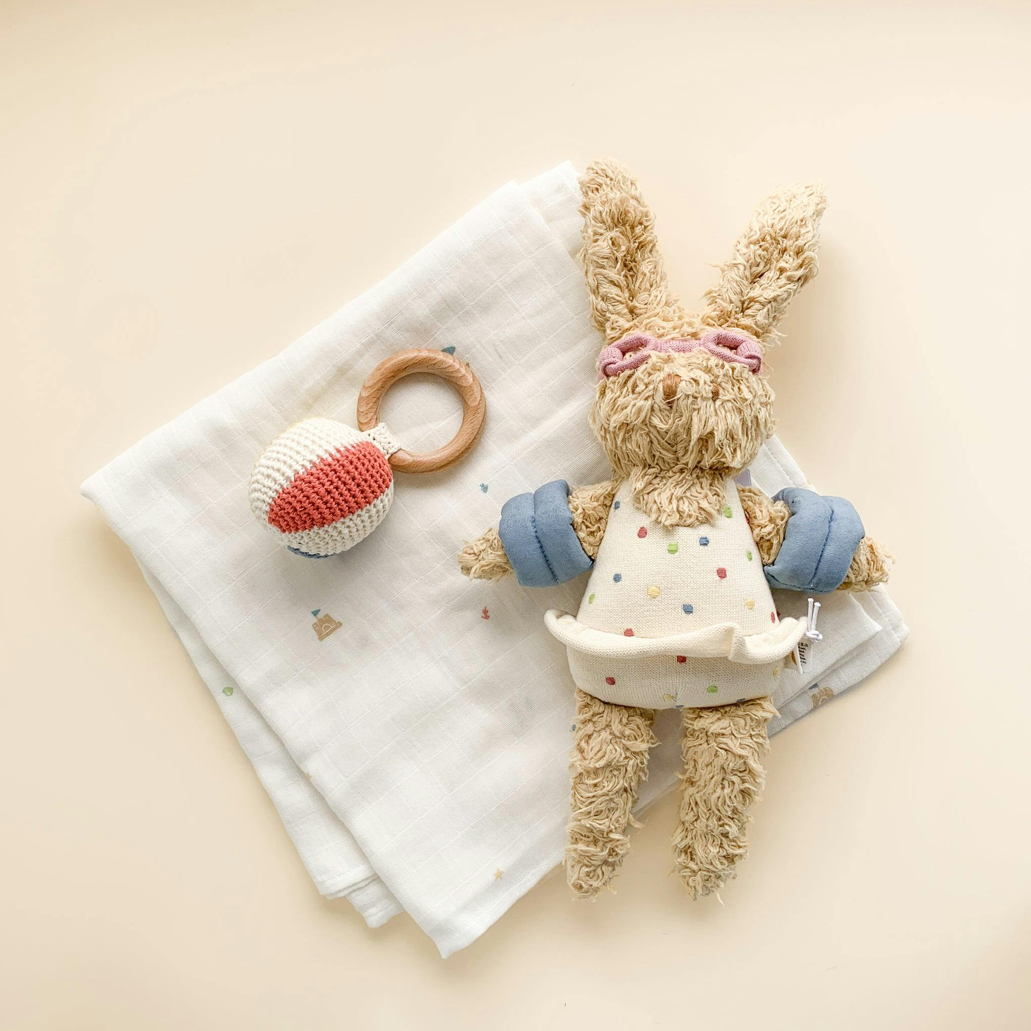 Coral Bunny Plush Toy Swaddle Set - Beach