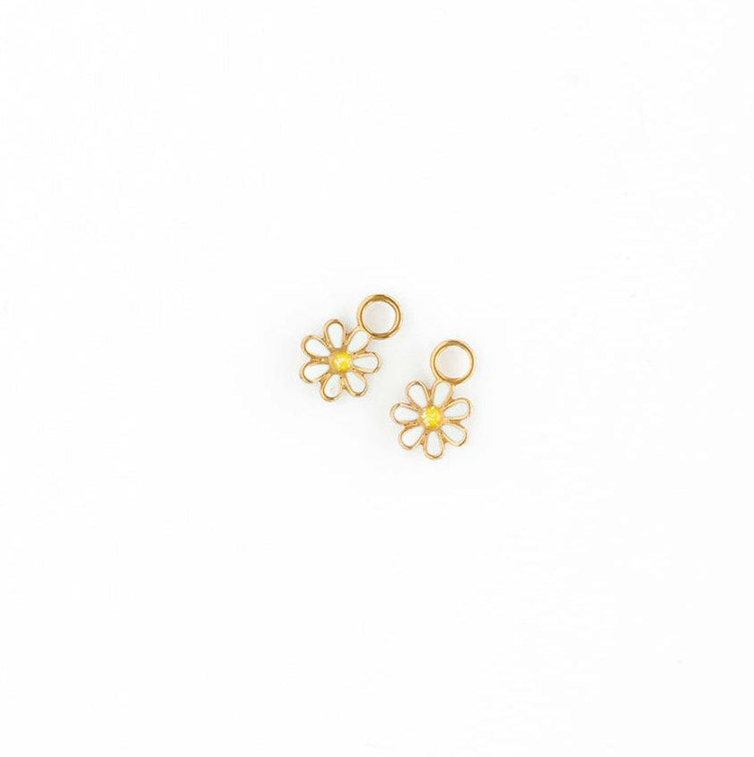 Daisy Charm + White Enamel Hoop Set