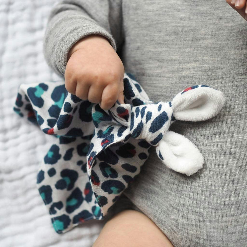 Leopard Print Double Lay Knotted Muslin Lovey