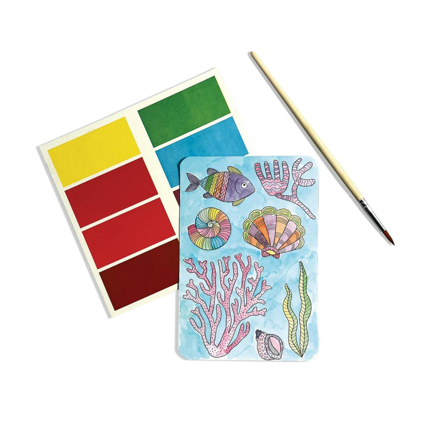 Scenic Hues DIY Watercolor Postcard Art Kit - Ocean Paradise - 8 Cards