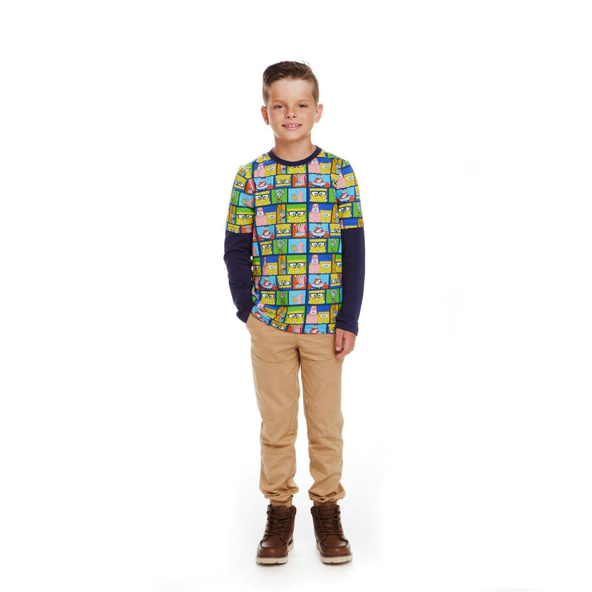 SpongeBob SquarePants™ x Andy & Evan® | Kids (2-7) Long Sleeve Character Collage T-Shirt