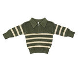 Boys Striped Zip Up Sweater in Woodland Moss Stripe