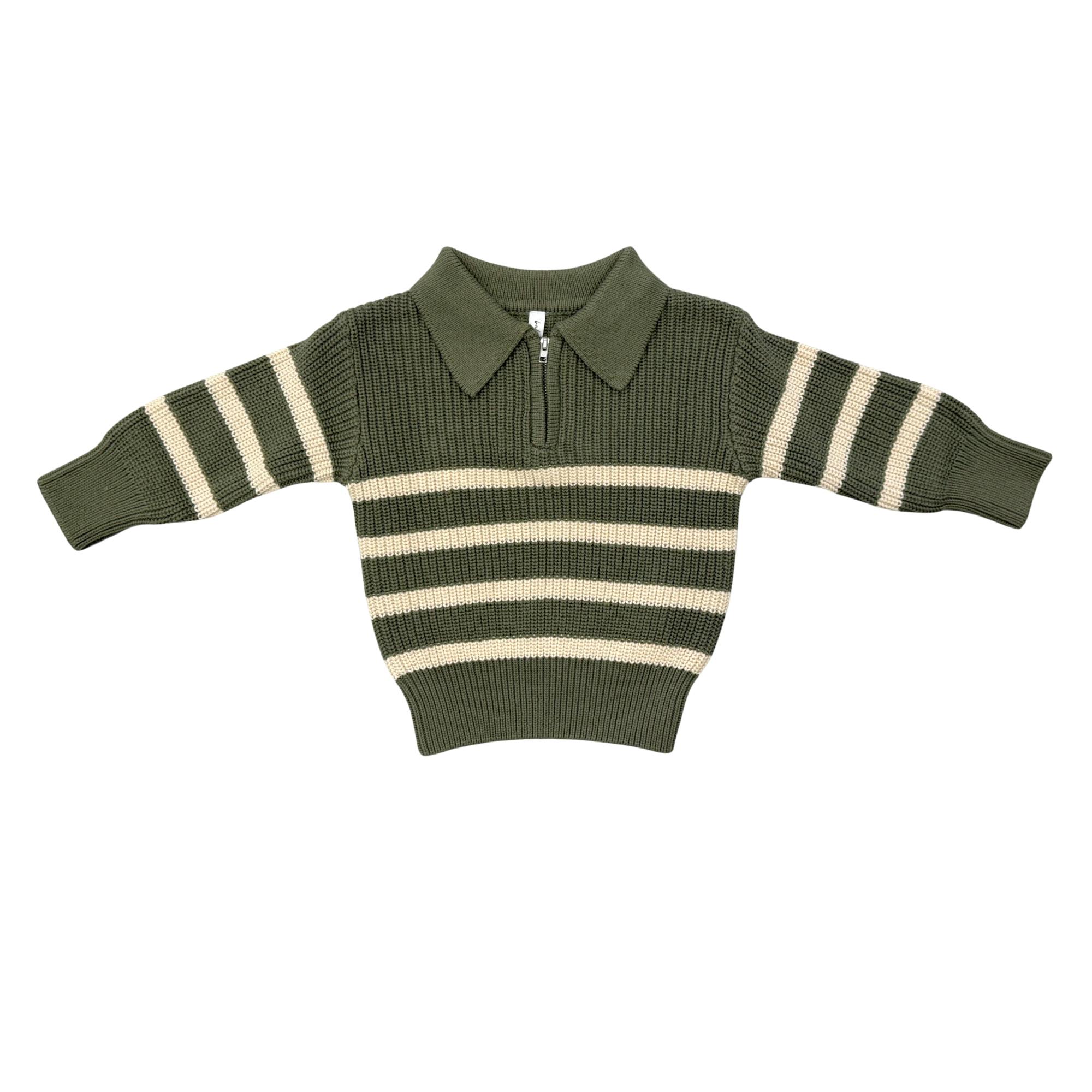 Boys Striped Zip Up Sweater in Woodland Moss Stripe
