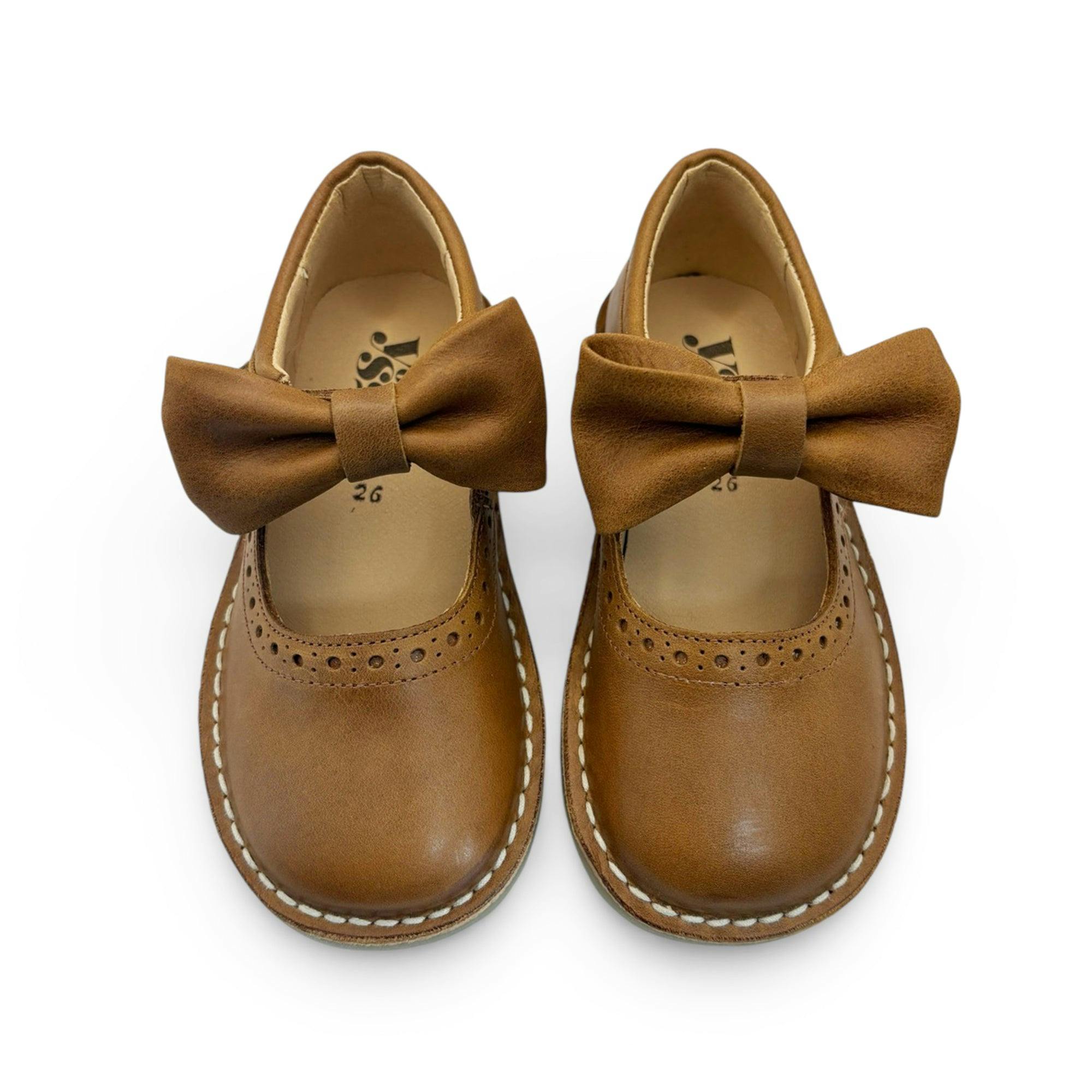Martha Bow Mary Jane Kids Shoe - Tan Leather