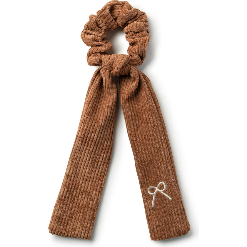 Mia Corduroy Signature Bow Logo Long Tail Scrunchie