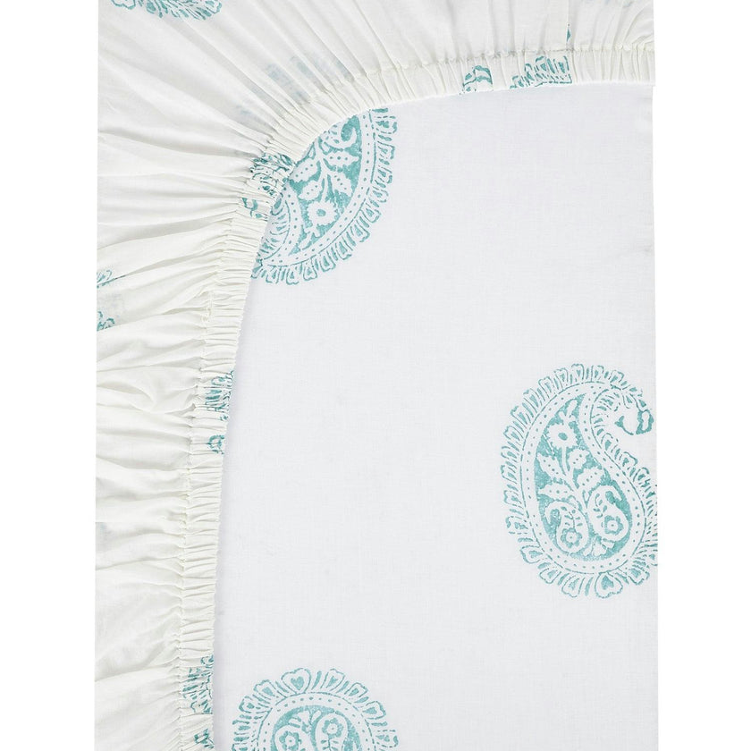 Block-Printed Cotton Fitted Crib Sheet