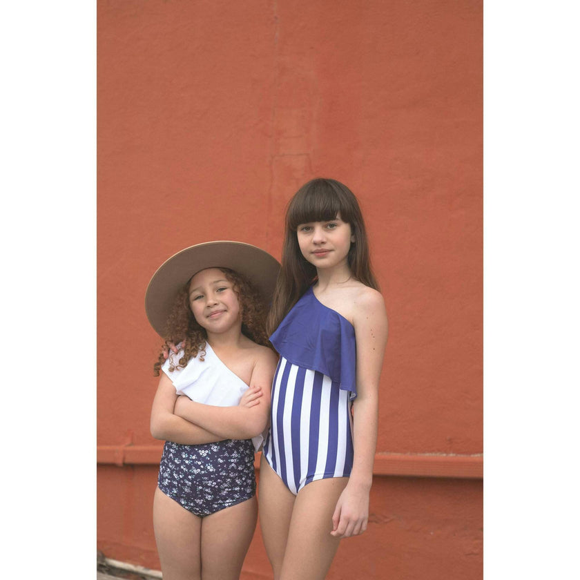 Nautical Stripe One Shoulder Ruffle