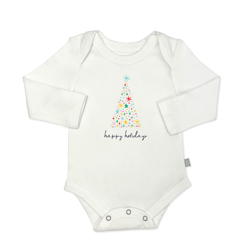 long sleeve graphic bodysuit | happy holidays tree