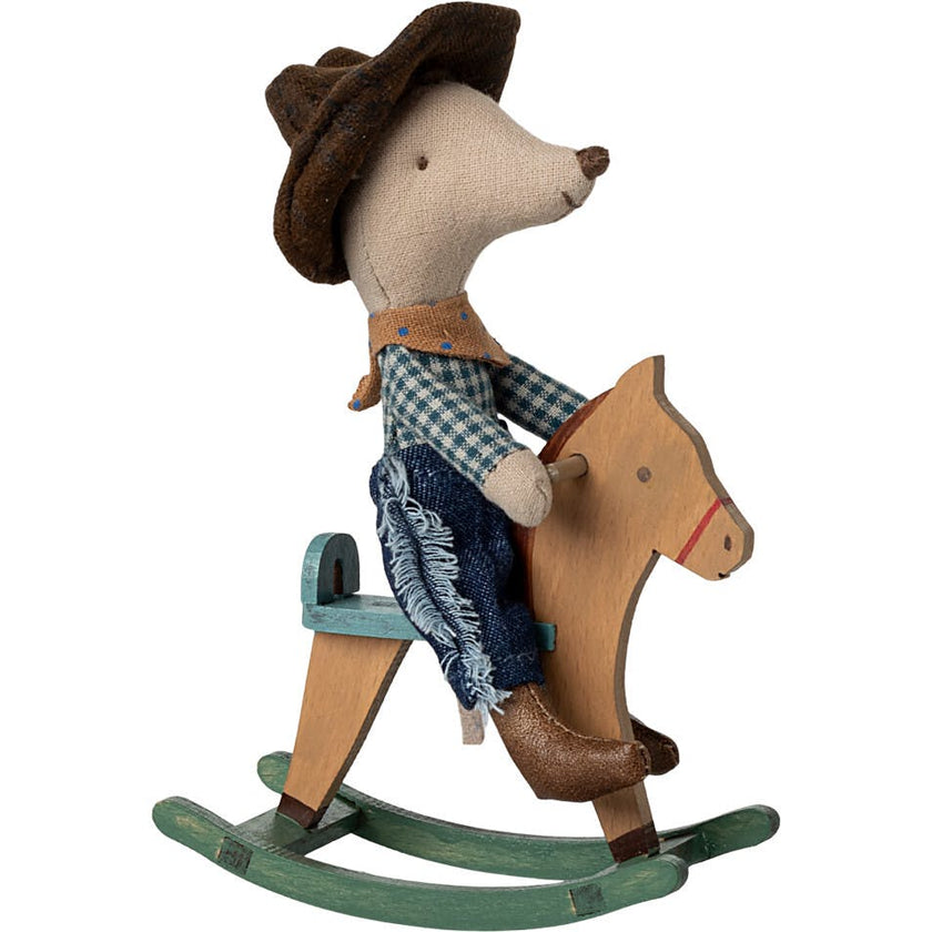 Cowboy mouse on rocking horse, Little brother