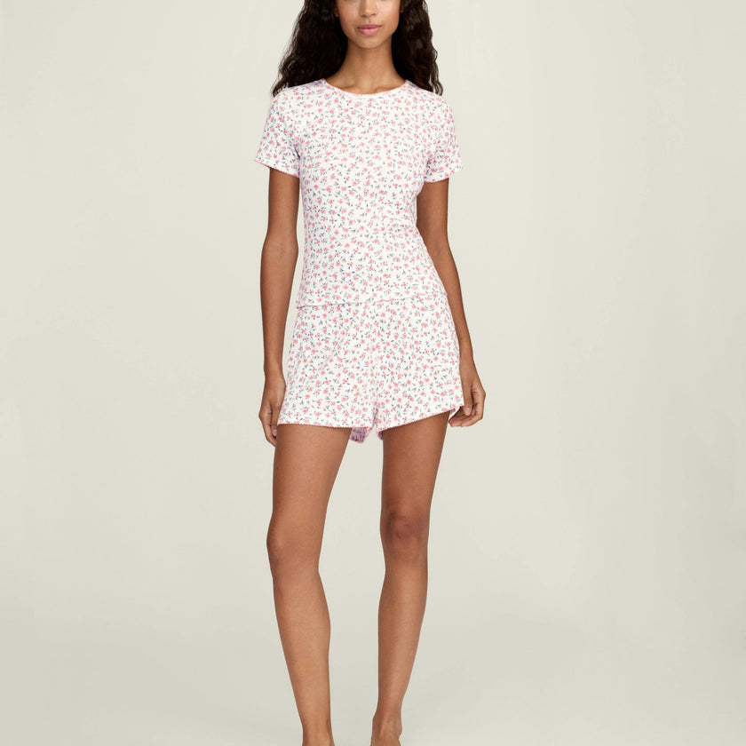 Women's Pointelle Shorts in Pink Floral