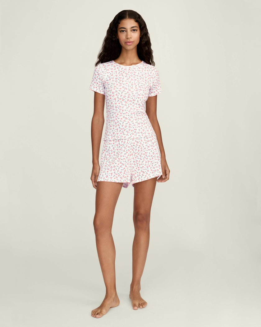 Women's Pointelle Shorts in Pink Floral