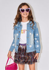 Star Leather Patched Denim Jacket