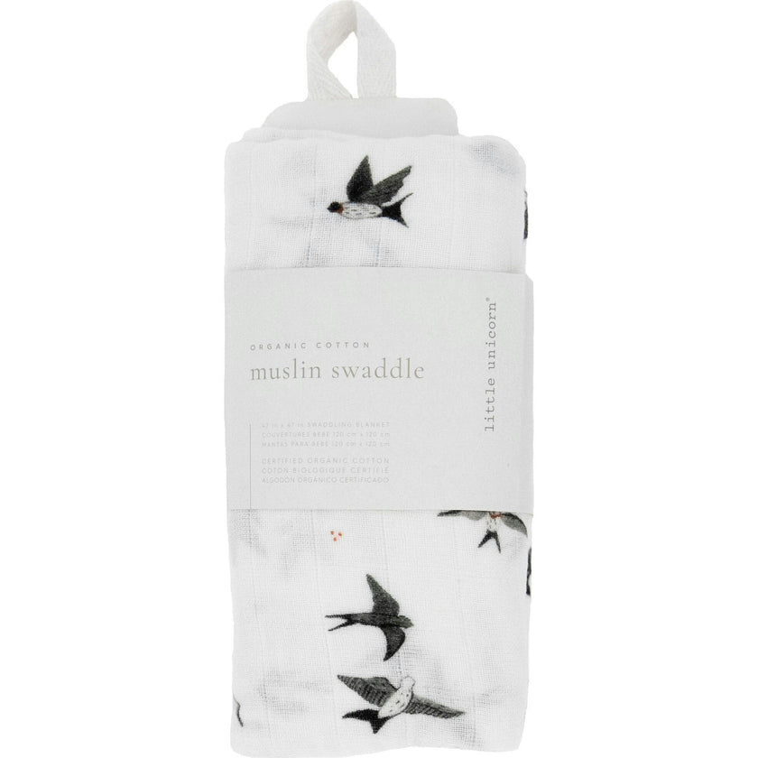 Organic Cotton Muslin Swaddle Blanket - Swallows