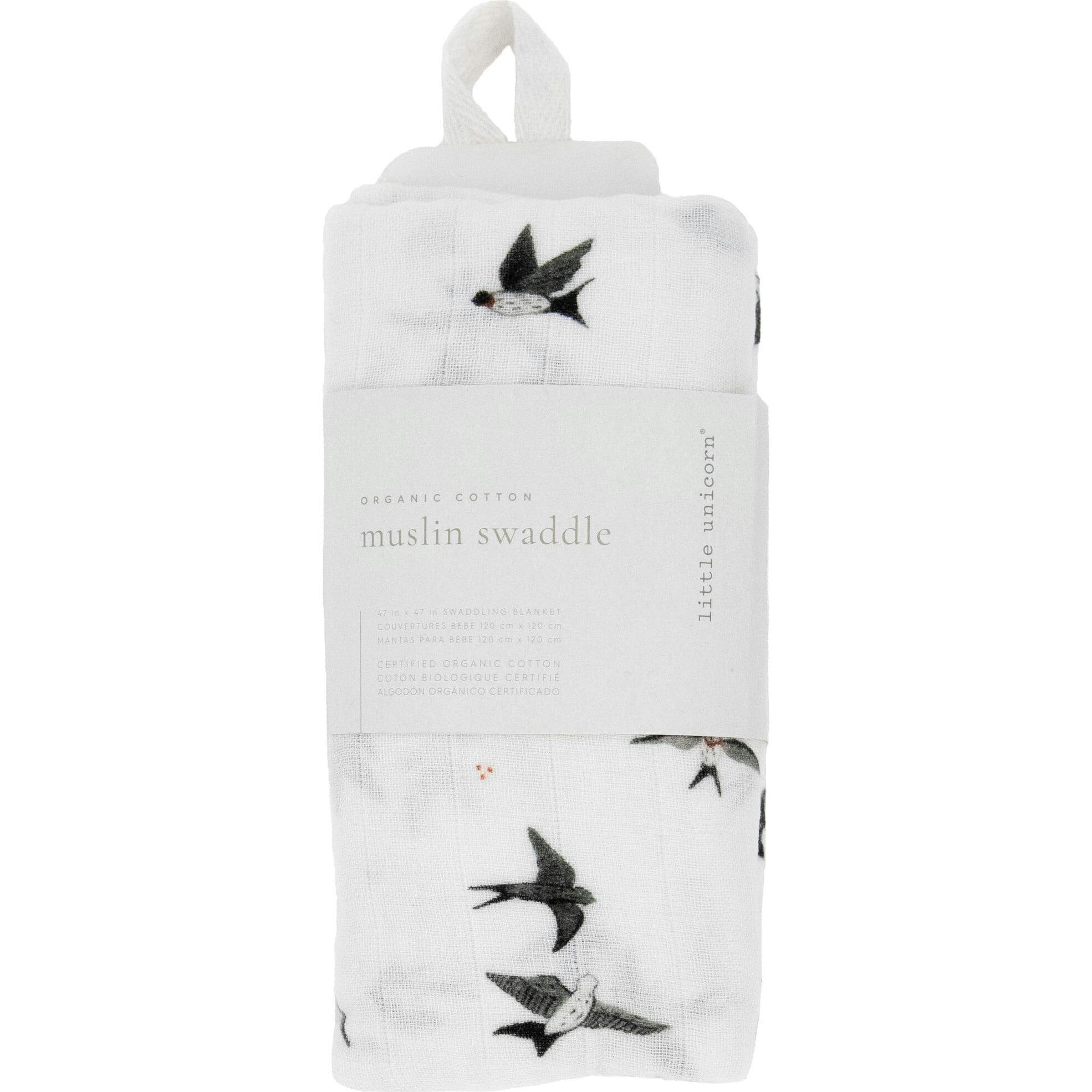 Organic Cotton Muslin Swaddle Blanket - Swallows