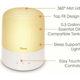 3-in-1 Compact Humidifier - 0.5 Gallon with Sleep Support Light & Aroma Diffuser