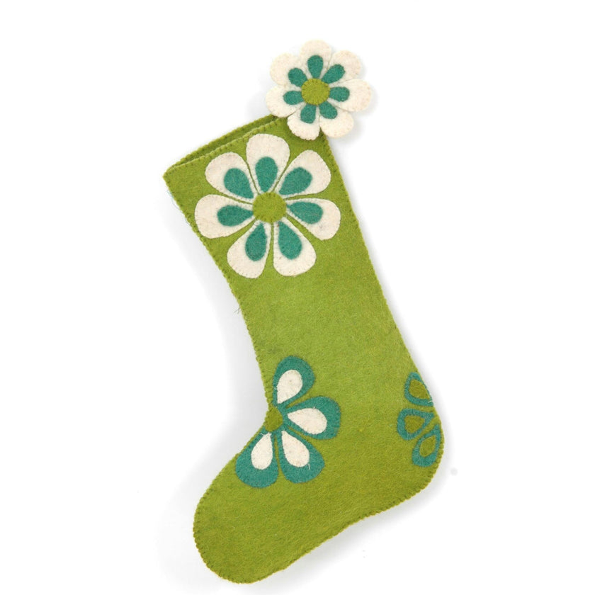 Retro Flower Power Hand Felted Wool Christmas Stocking