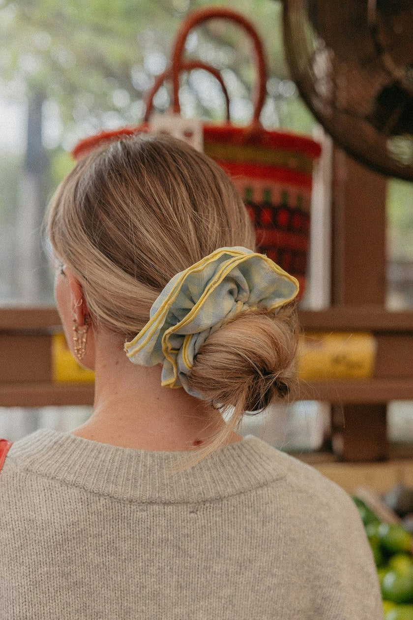 BLUE PLAID CORSET SCRUNCHIE