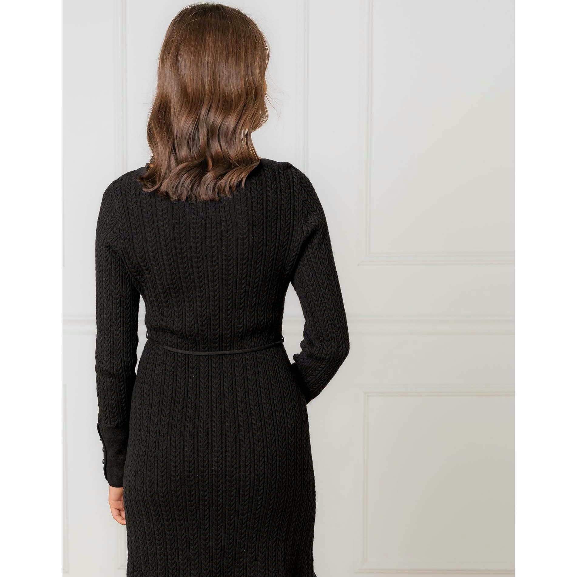 Organic Square Neck Cable Sweater Dress, Black