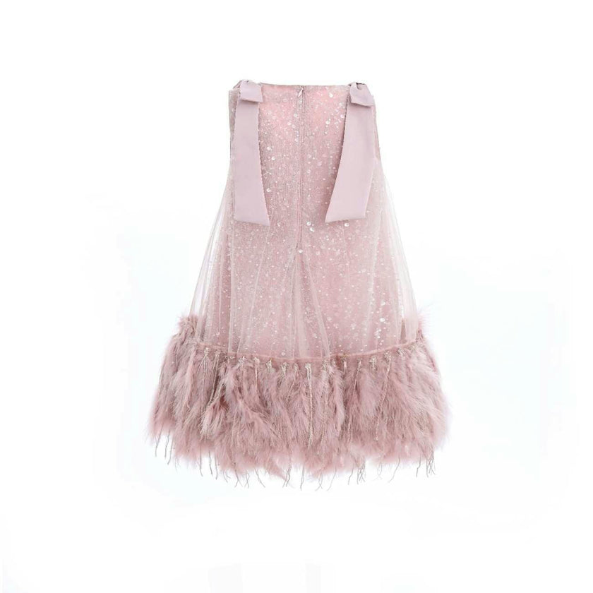 Pink Sequin Feather Dress