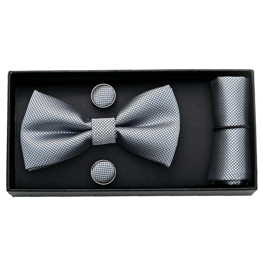 Silver Crosshatch Bowtie set