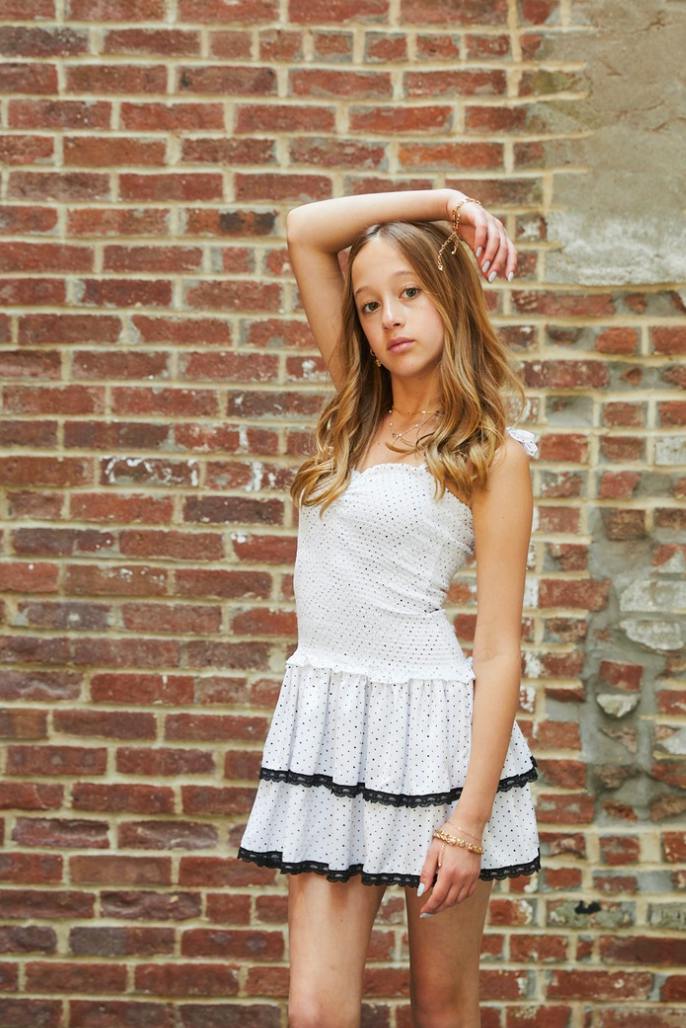Lola Heart Polka Dot Satin Smocked Ruffle Dress