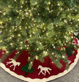 Handmade Dogs and Horses Red Christmas Tree Skirt Hand Felted Wool 60"