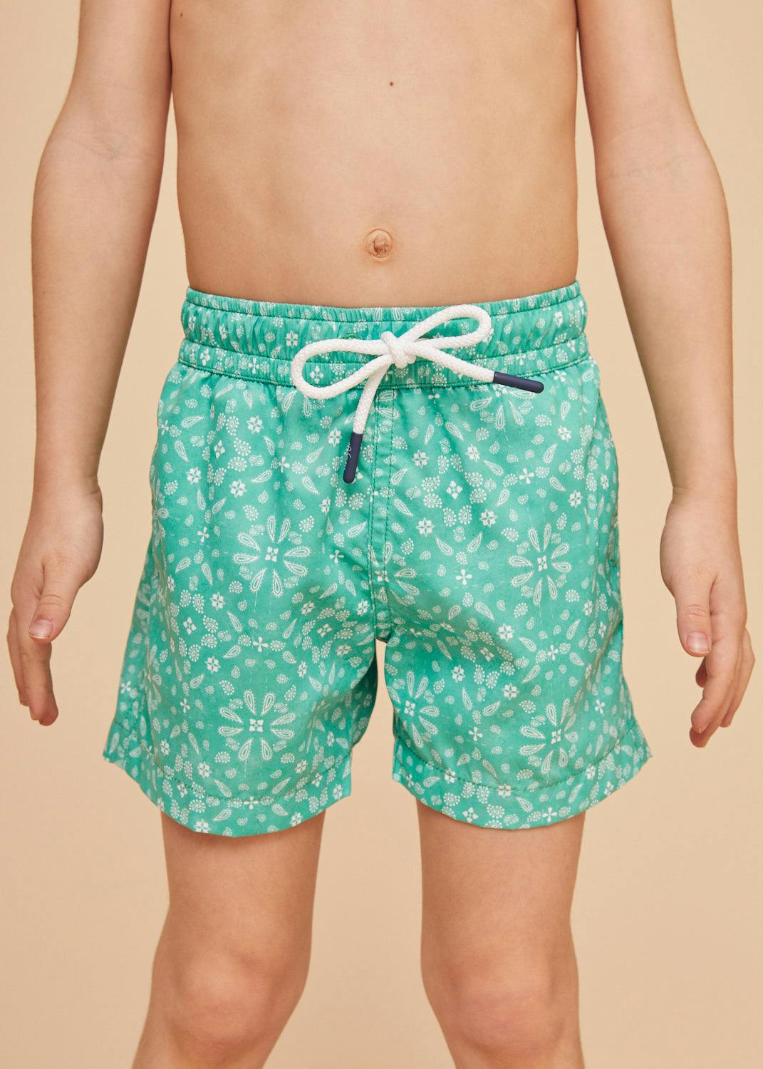 Mint Green Bandana Boys' Swim Shorts