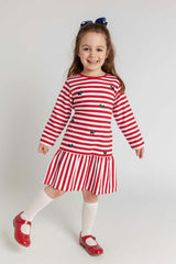 Stripe Knit Dress with Embroidered Scotty Dogs