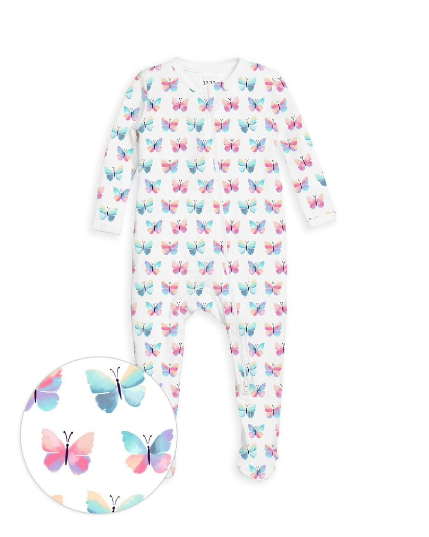The Organic Zipper Footie [Butterflies]
