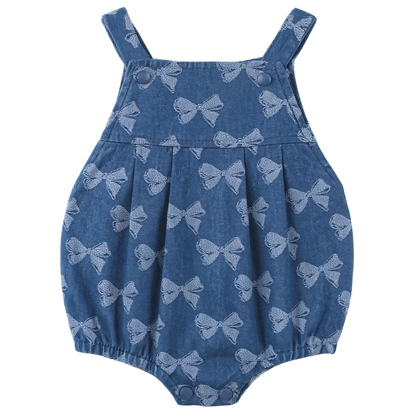Bow Printed Denim Overall