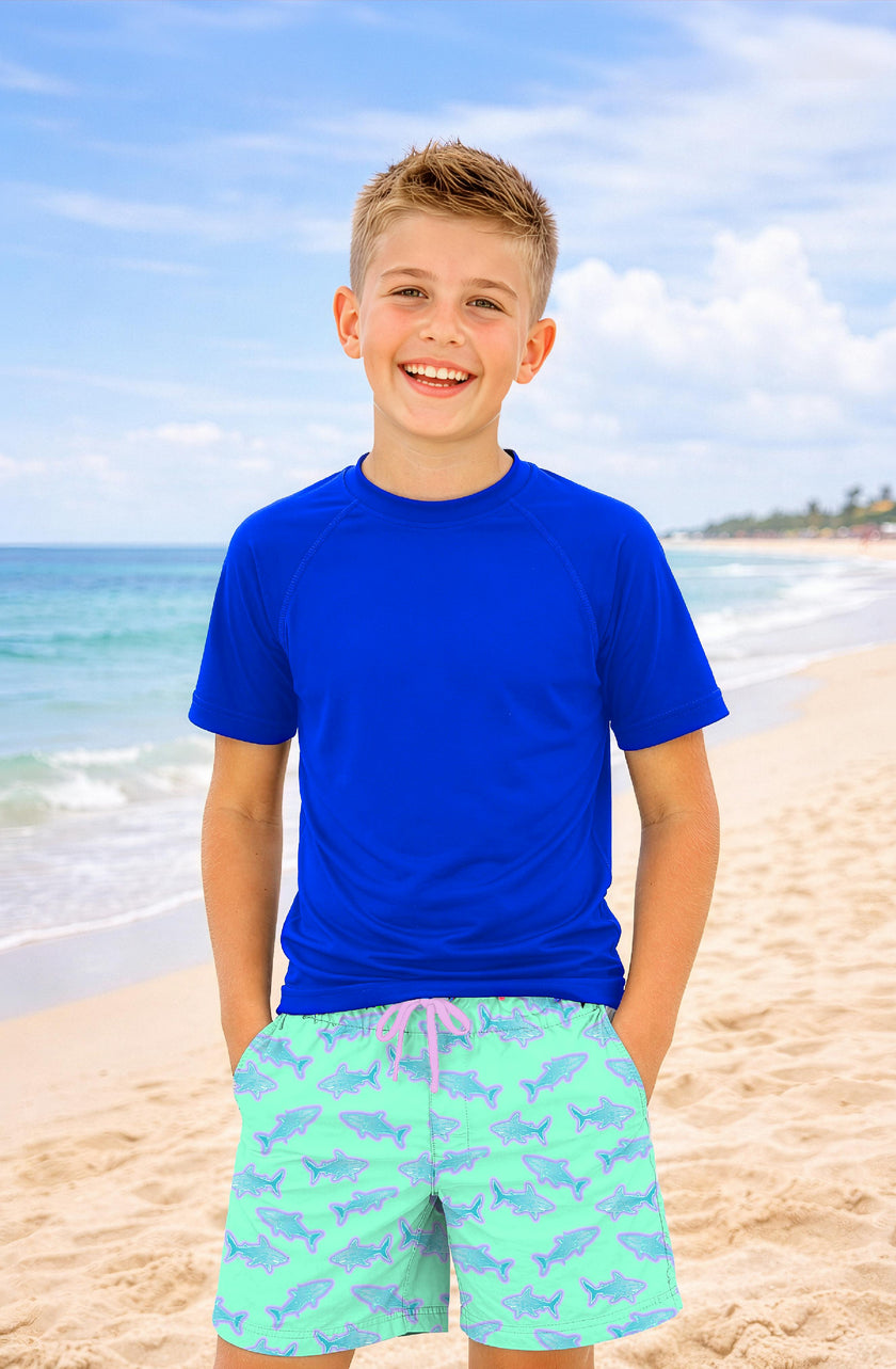 Dylan Boys Neon Sharks Print Board Shorts