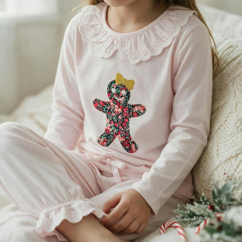 Liberty of London children's Gingerbread frilled pyjamas - pink