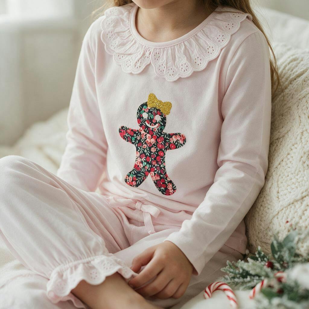 Liberty of London children's Gingerbread frilled pyjamas - pink