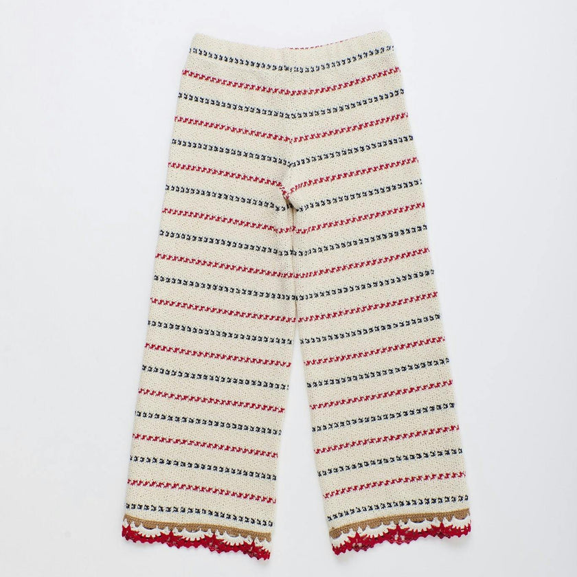 BARCOS KNIT PANTS OFF WHITE / RED