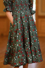 Mini Madeline Maxi Dress in Evergreen Merry Ditsy