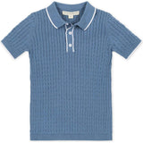 Organic Short Sleeve Sweater Polo with Tipping, Blue