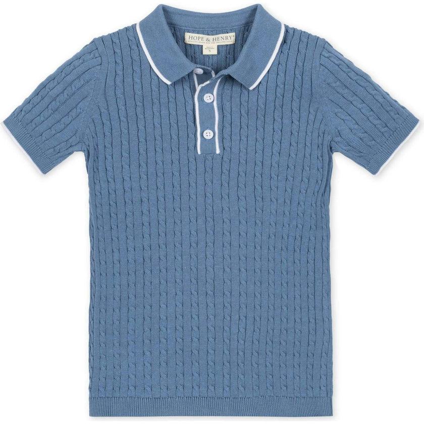 Organic Short Sleeve Sweater Polo with Tipping, Blue