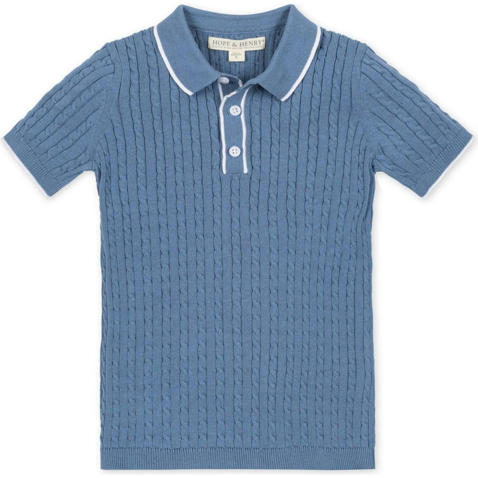 Organic Short Sleeve Sweater Polo with Tipping, Blue