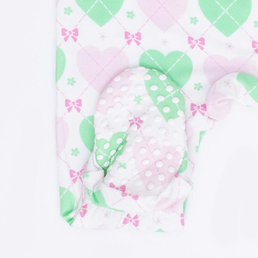 Heart Argyle - 2 Way Ruffle Sleeve Zipper Footie
