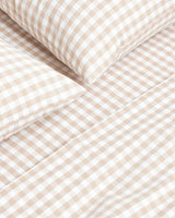 Luxe Premium Percale Bed Sheets in Camel Gingham