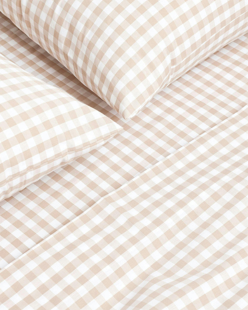 Luxe Premium Percale Bed Sheets in Camel Gingham