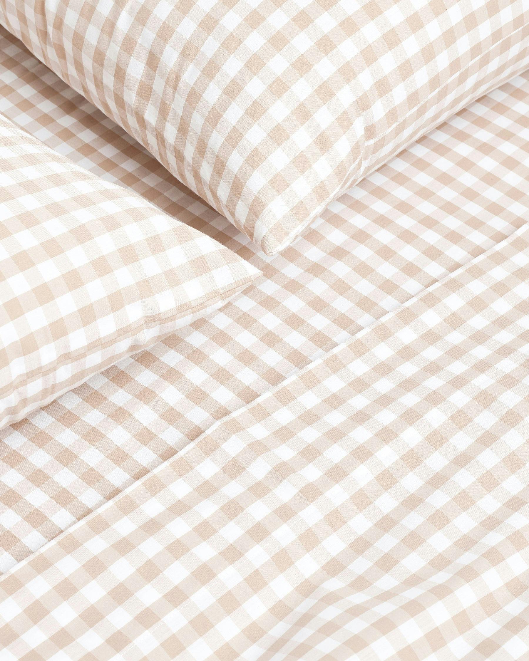 Luxe Premium Percale Bed Sheets in Camel Gingham