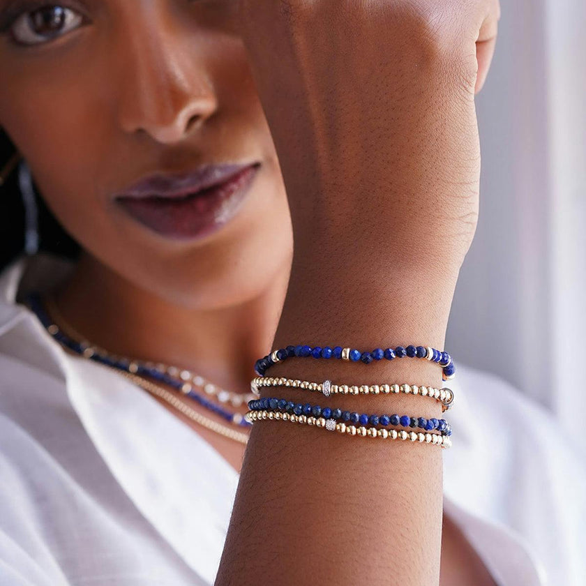14K Gold Blue Lapis Segment Bead Bracelet