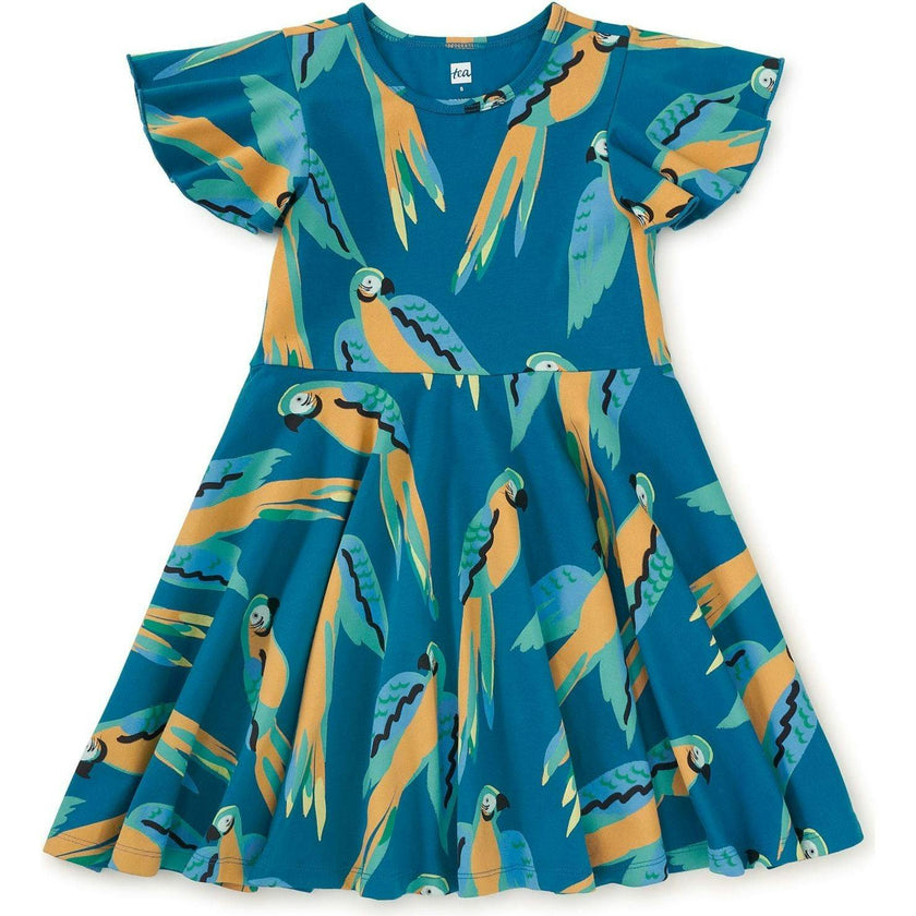 Flutter Sleeve Twirl Dress, Blue