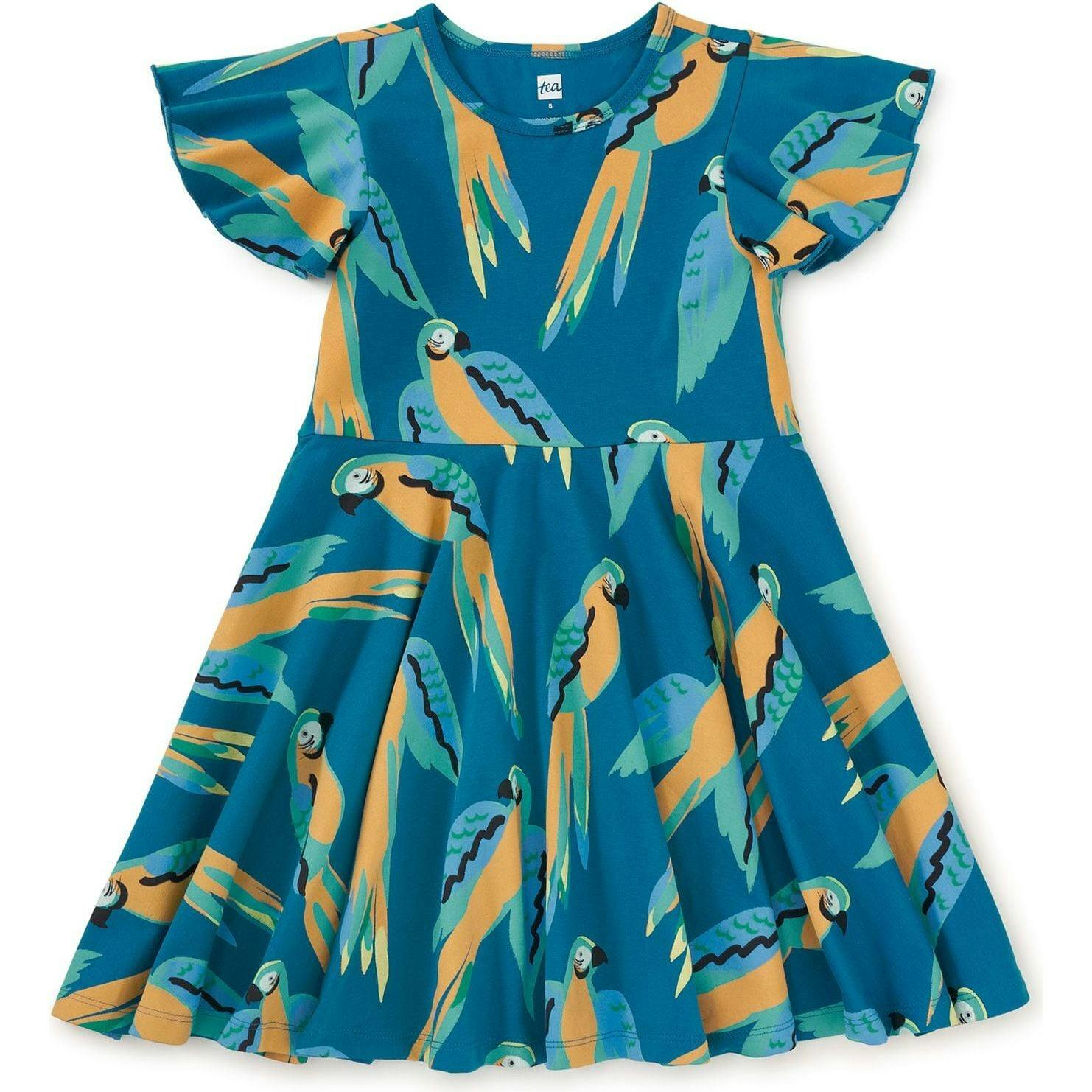 Flutter Sleeve Twirl Dress, Blue