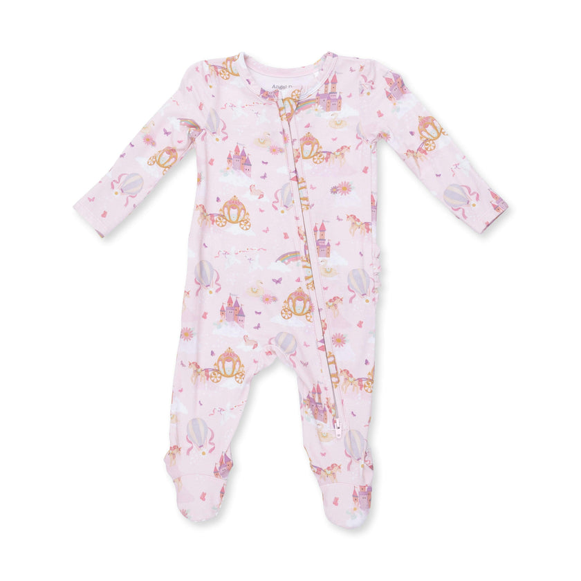 Princess Unicorns and Castle - 2 Way Ruffle Back Zipper Footie