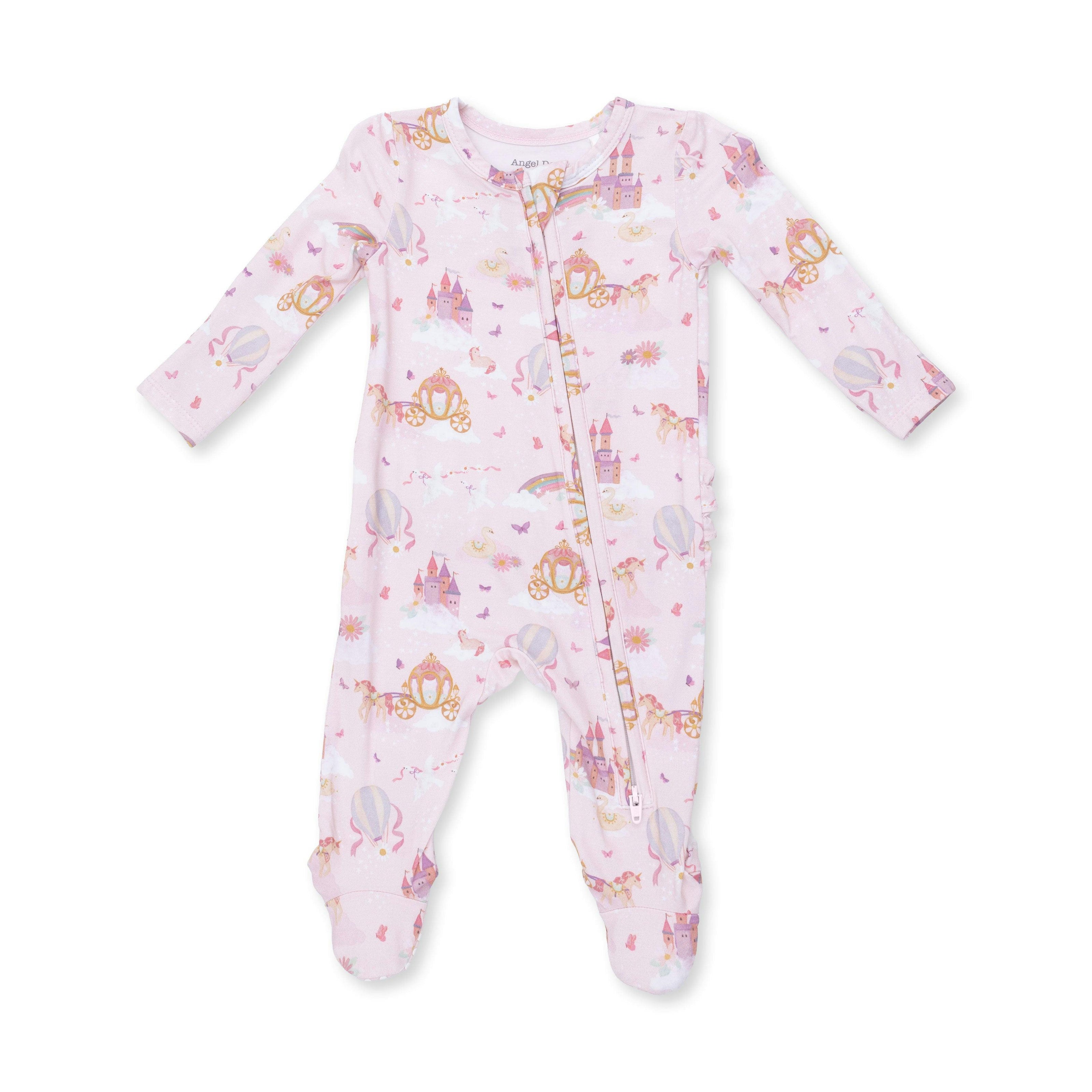 Princess Unicorns and Castle - 2 Way Ruffle Back Zipper Footie