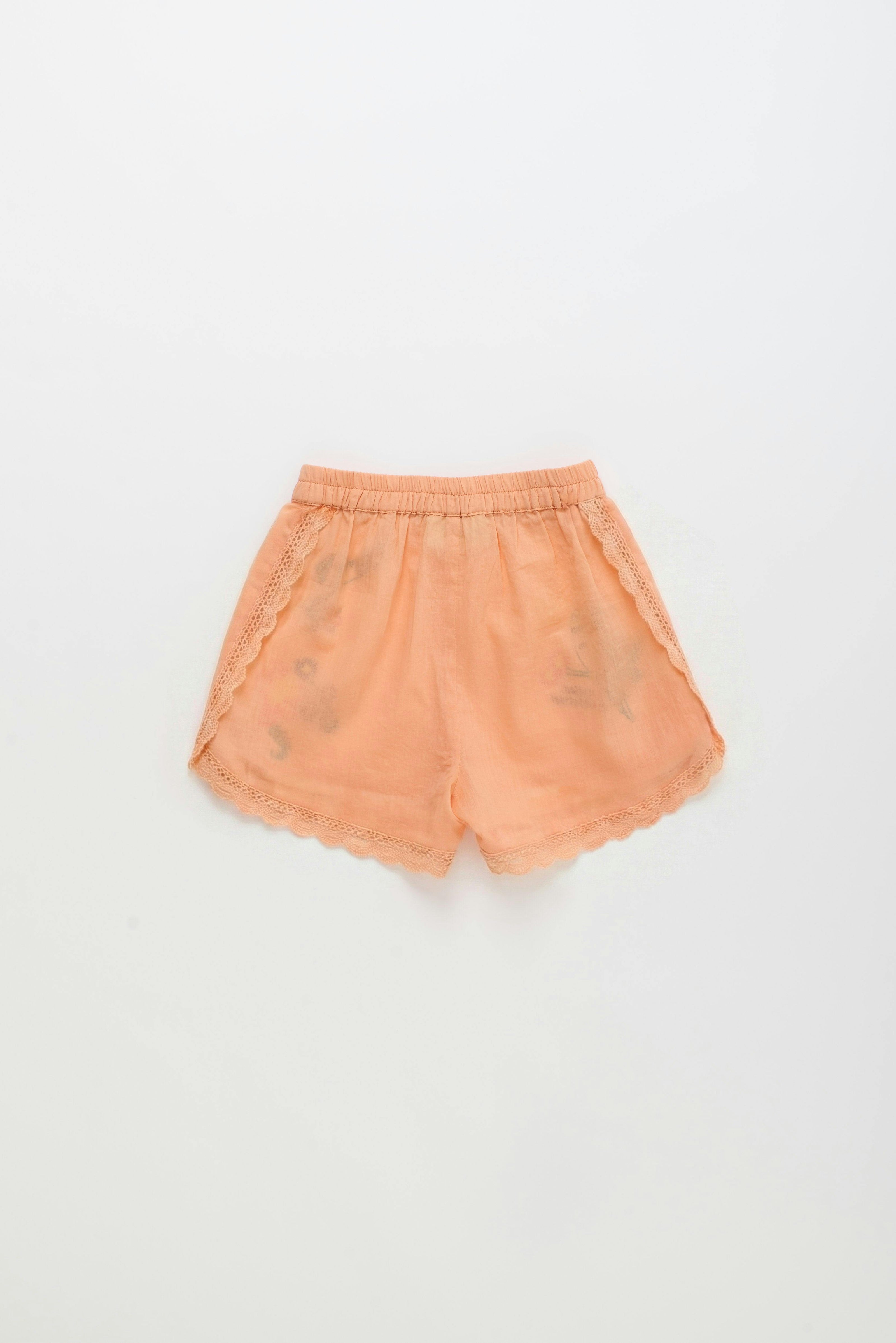 BIRDS EMBROIDERED SHORTS PEACH