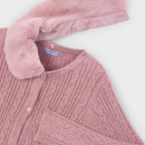 Pink Faux Fur Collar Cardigan